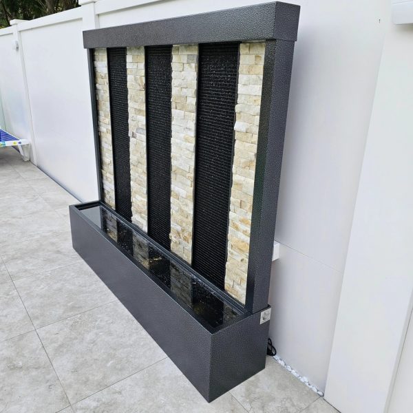 "KRATOS" Stacked Stone & Acrylic Panelled Water Feature with Powder-Coated Frame 1500mm (H) x 1800mm (W) x 350mm (D) - Image 4