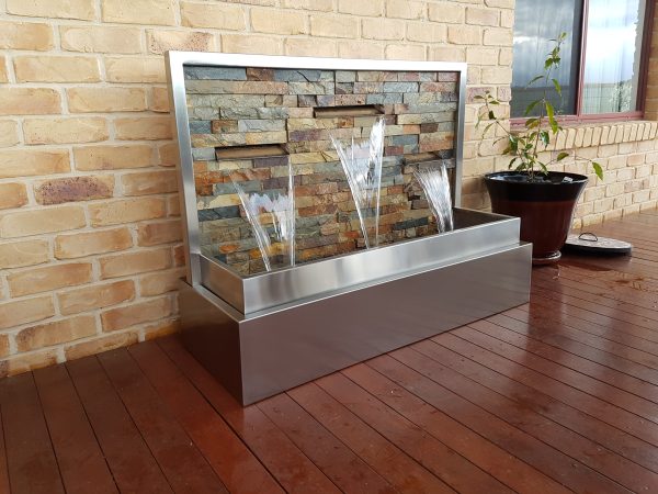 "NARAYAN" 3-spout Stacked Stone Water Feature with Stainless Steel Frame - 1200mm (W) x 1220mm (H) x 450mm (D) - Image 3