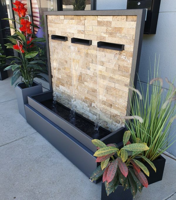 "SELENE" 3-Spout Stacked Stone Powder-Coated Water Feature 1200mm (W) x 1220mm (H) x 450mm (D) - Image 3