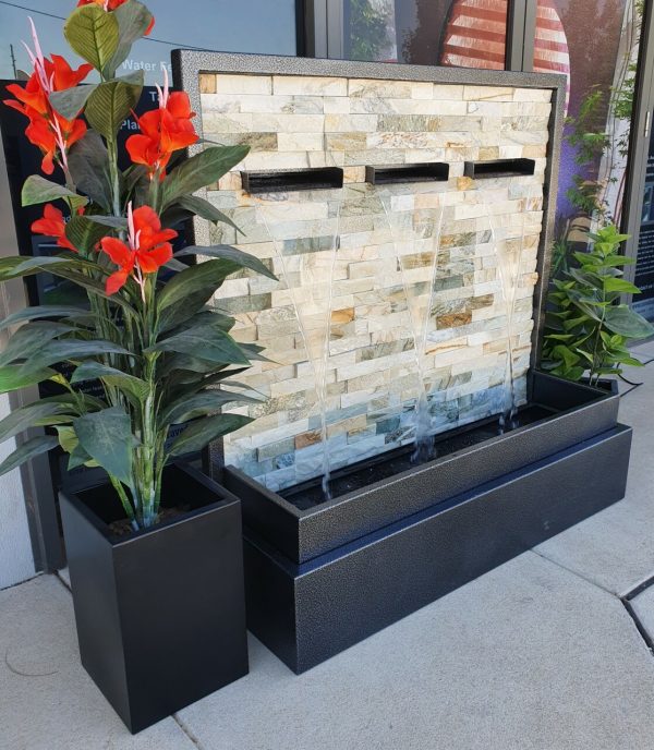 "SELENE" 3-Spout Stacked Stone Powder-Coated Water Feature 1200mm (W) x 1220mm (H) x 450mm (D)