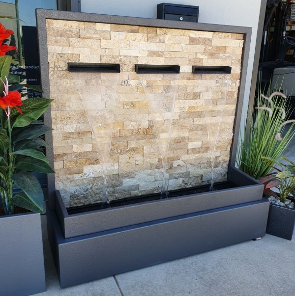 "SELENE" 3-Spout Stacked Stone Powder-Coated Water Feature 1200mm (W) x 1220mm (H) x 450mm (D) - Image 2