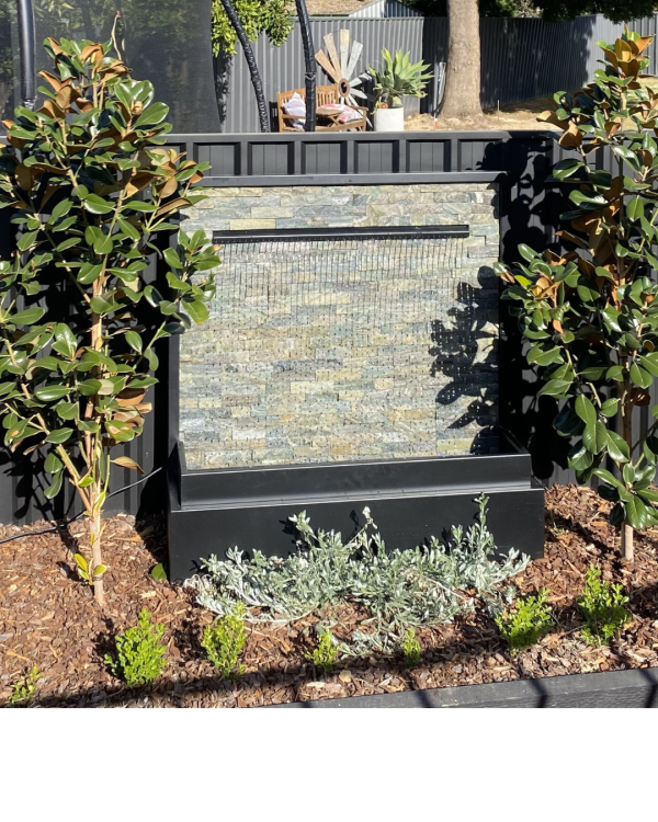 "ANAHITA RAINDROP" 1-Spout Stacked Stone Water Feature with Powder-coated Frame 1200mm (W) x 1220mm (H) x 450mm (D) - Image 2